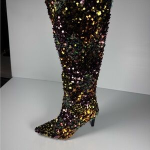 Azalea Wang Jimena3 Multi Sequin Knee High Heel Boots Disco Festival Party Sz 6